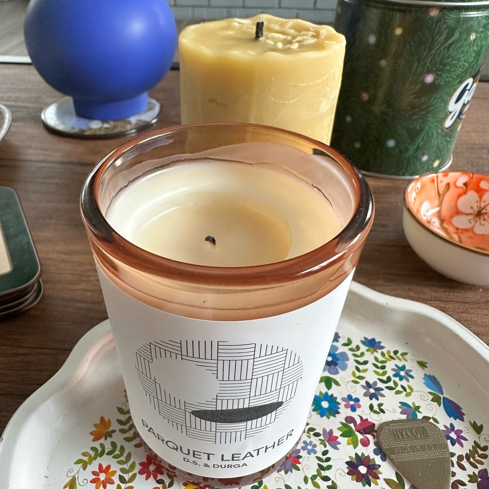 DS and Durga Parquet Leather 7 oz candle burned once